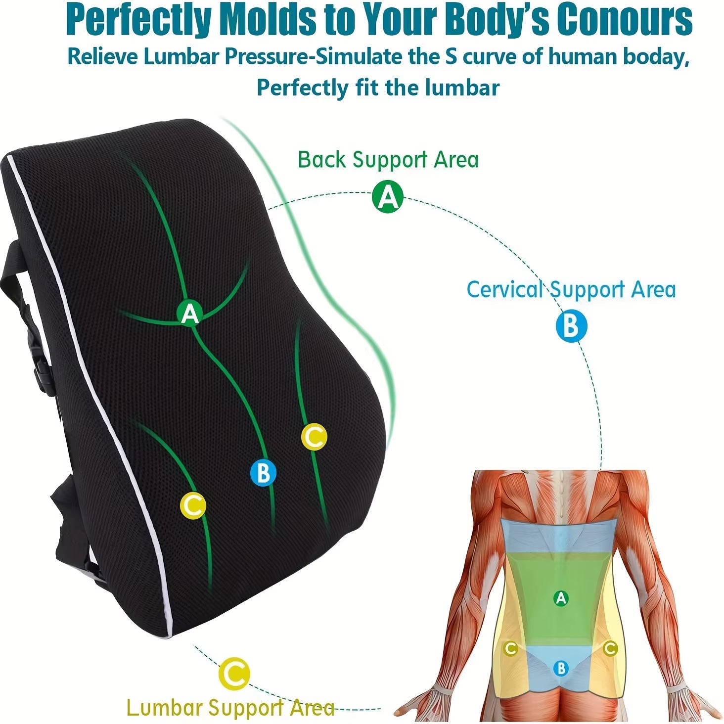 Ergonomic Memory Foam Lumbar Support Back Cushion
